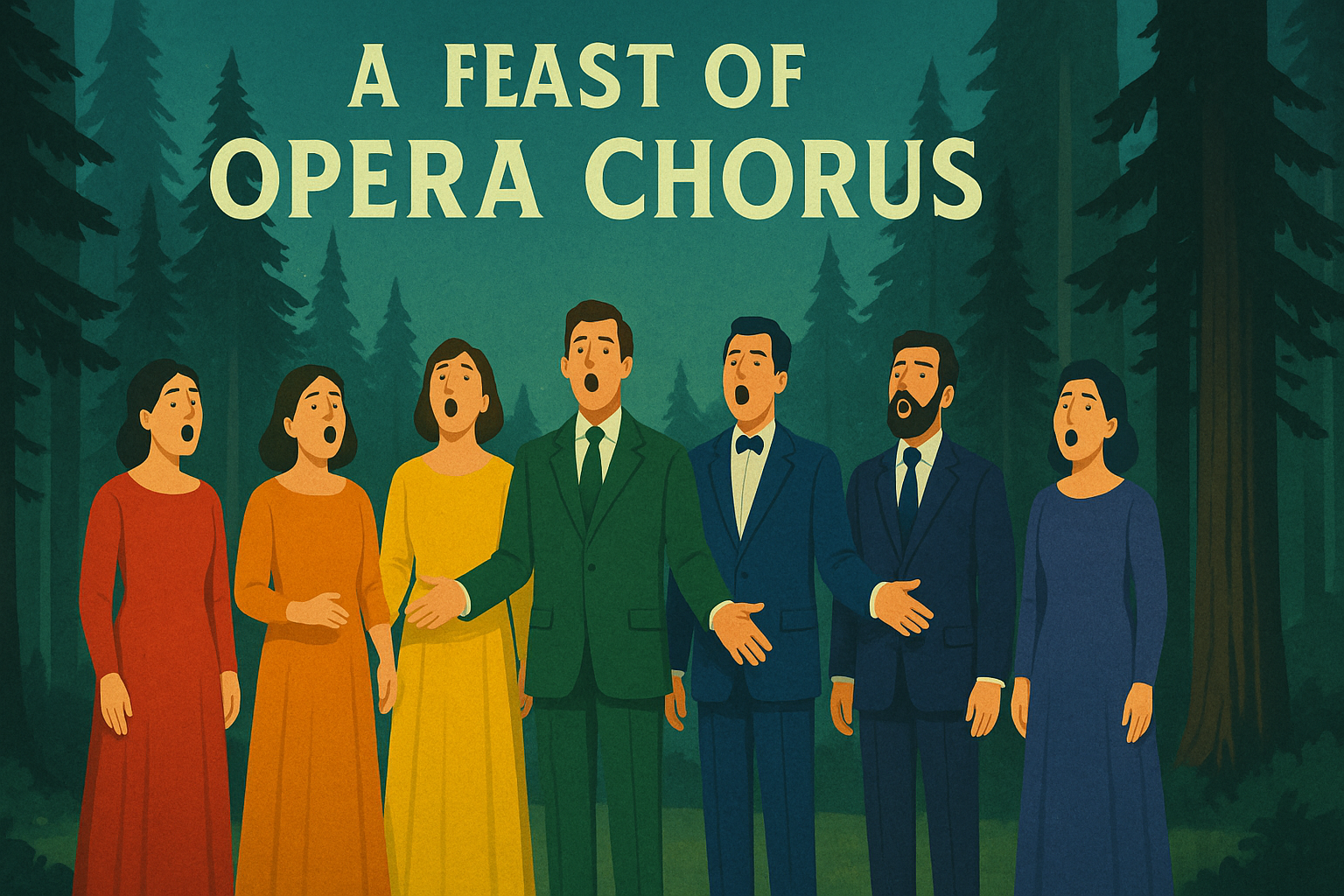 A Feast of Opera Chorus — 요세미티 숲속의 7인 합창 일러스트